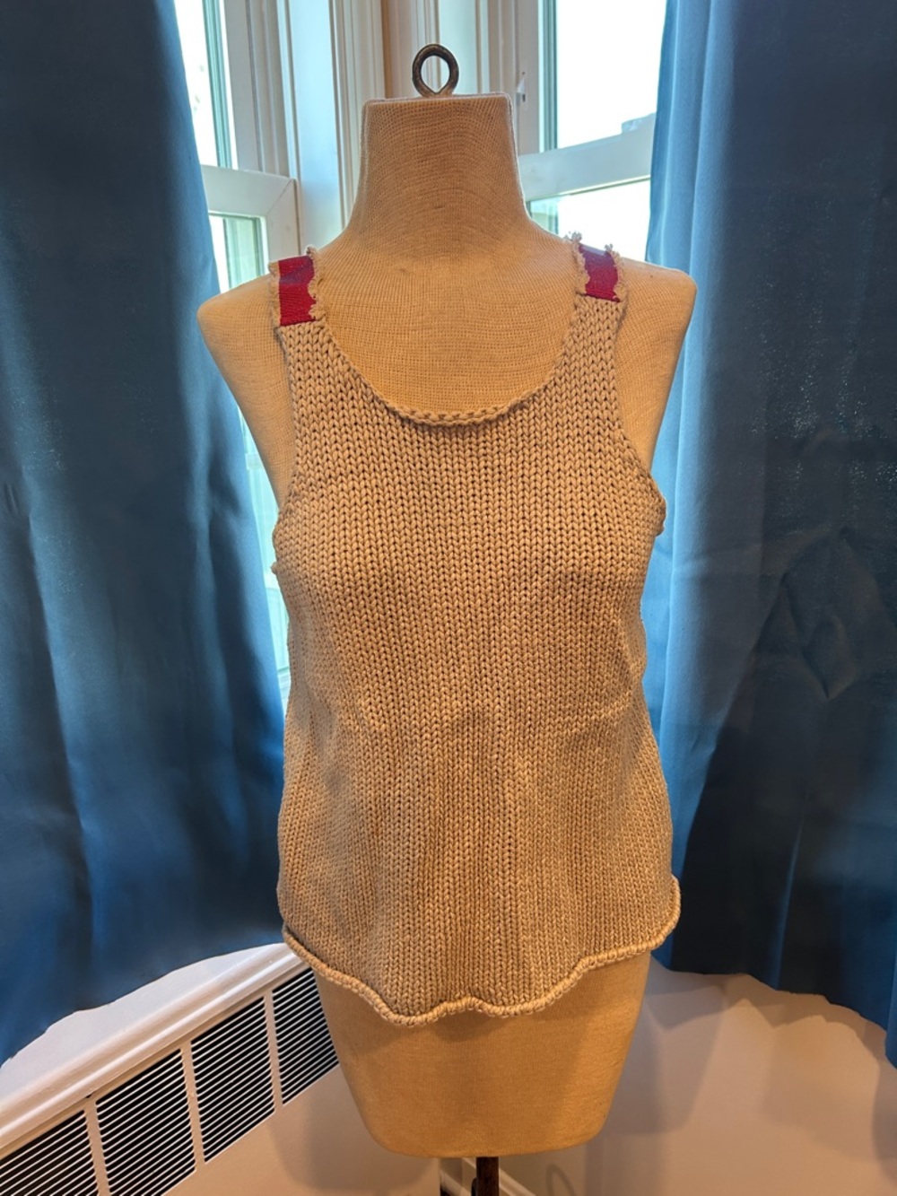 Cream Knit Tank with Pink Strap Detail